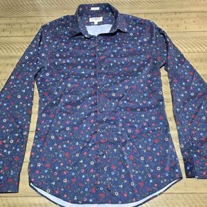 Express Performance Men's Medium Blue Floral Extra Slim Fit Button-Up Shirt